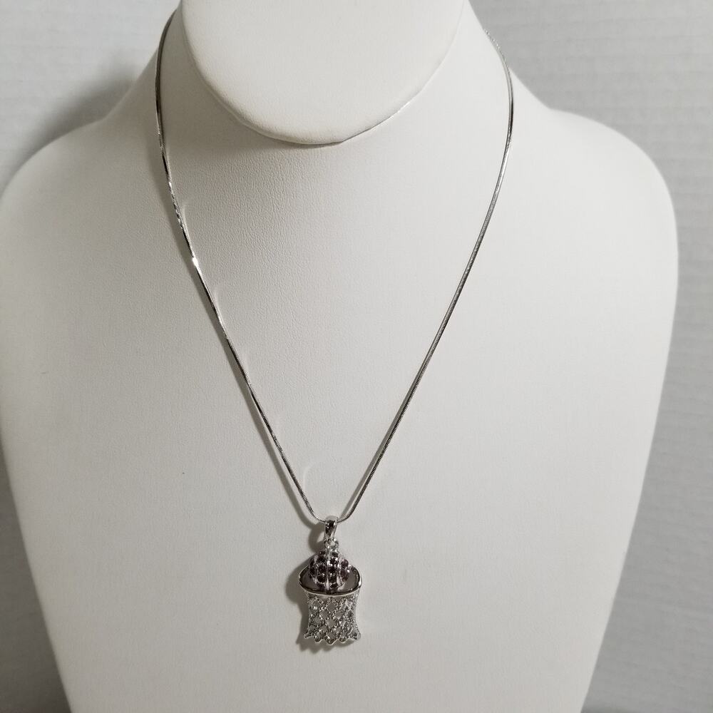 Violet Victoria silver tone basket ball hoop necklace 1.1407
